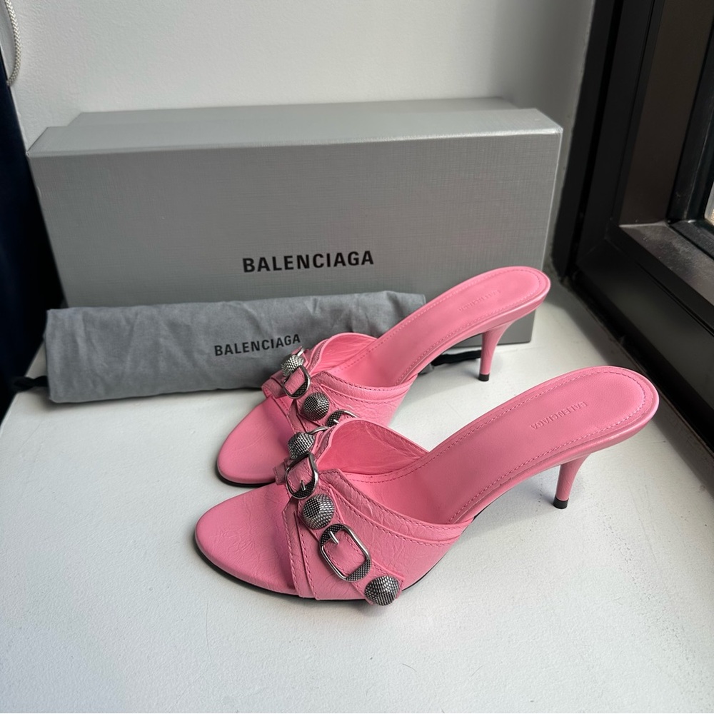 Balenciaga Cagole mule sandal in pink leather with box 37